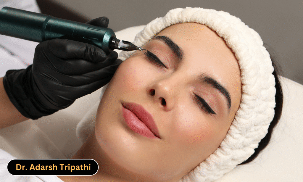 Dr. Adarsh Tripathi Best Depigmentation Treatment Surgeon with a pigmentation treatment patient in Delhi