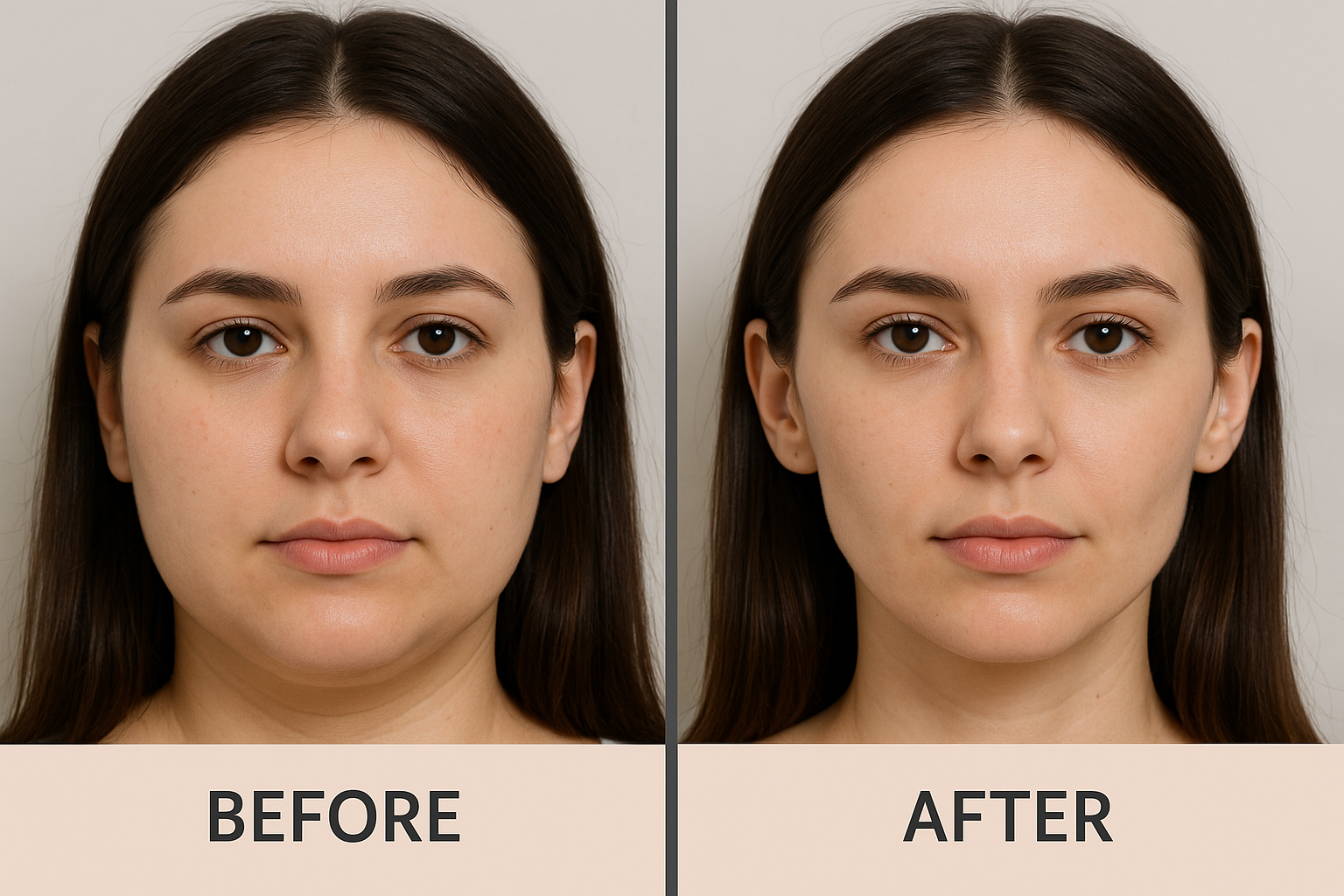 Before and after results of Buccal Fat Removal in Delhi, showcasing a slimmer face with a more defined jawline and enhanced cheekbones.