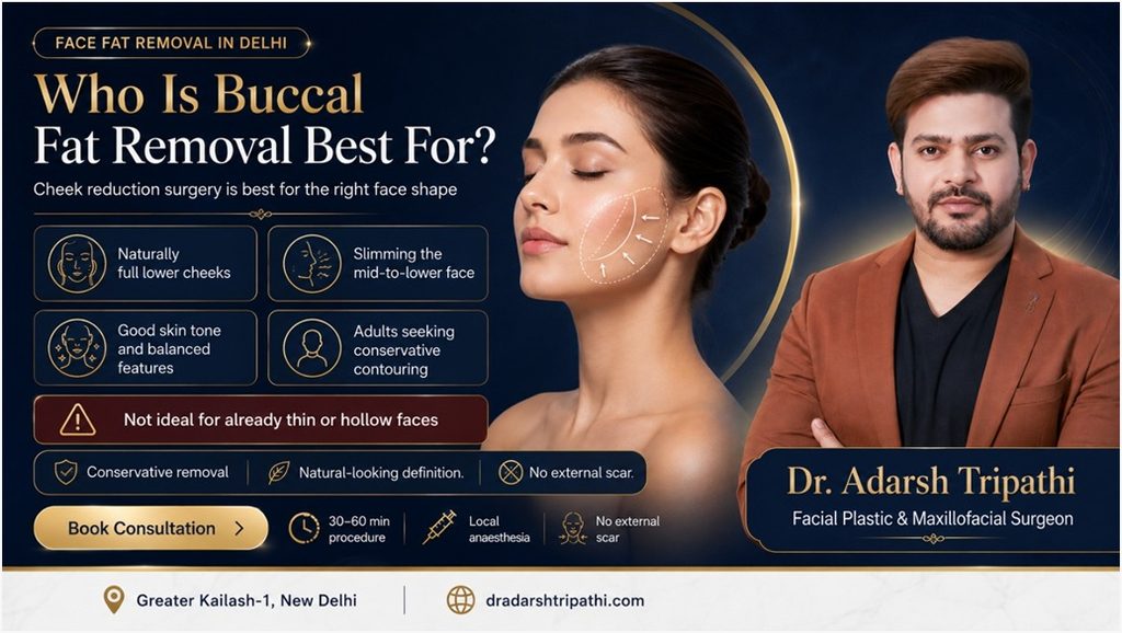 Buccal fat removal in Delhi for slimmer, sculpted facial contours by Dr. Adarsh Tripathi